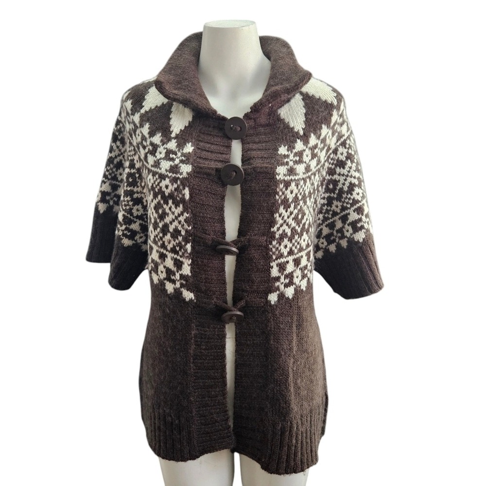 Motto Womens Wool Blend Cardigan‎ Sweater Size M Aztec Boho Print Short Sleeve